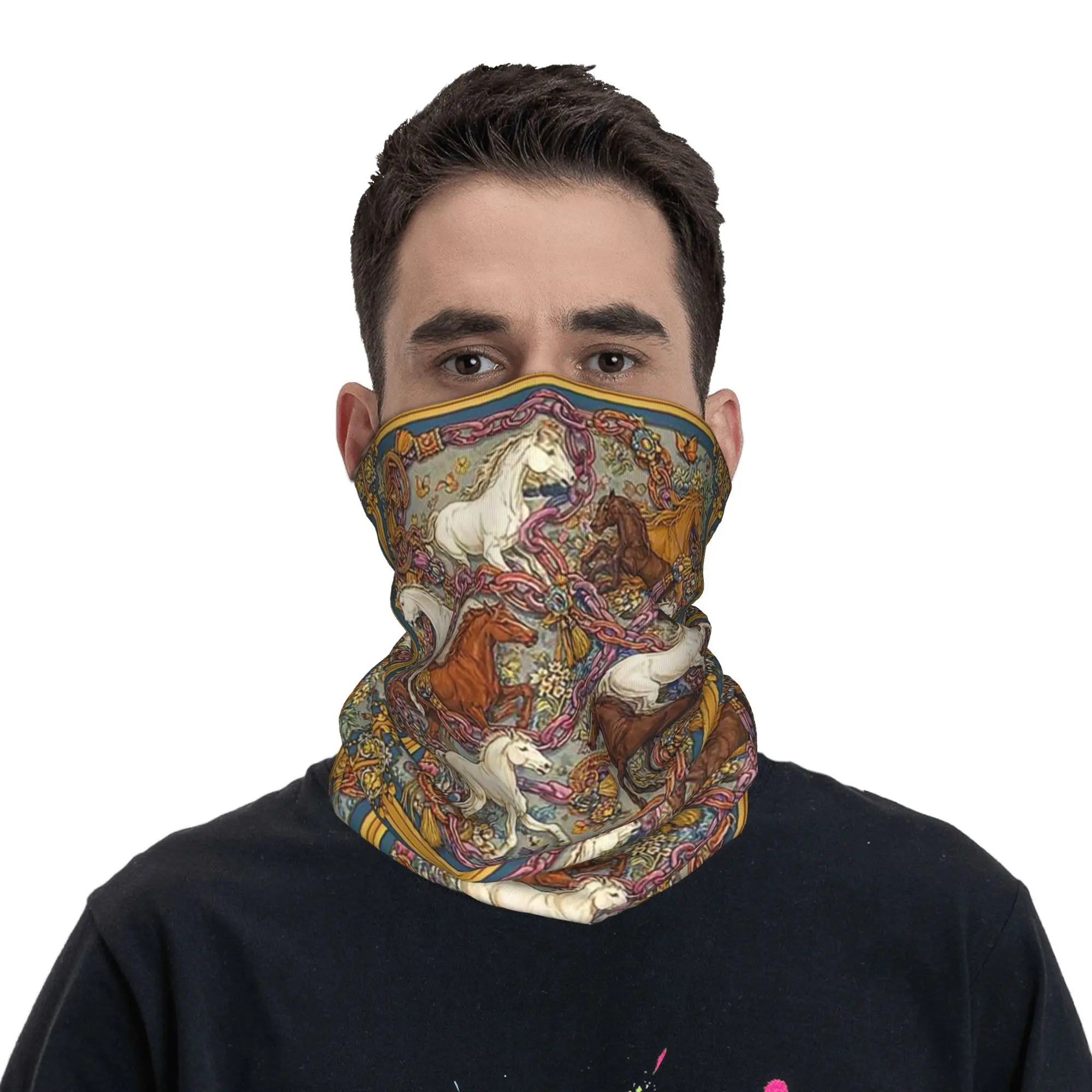 

Vintage Horse Herd and Chain Floral Bandana Neck Cover Printed Wrap Mask Scarf Headwear Running for Men Women Adult Breathable