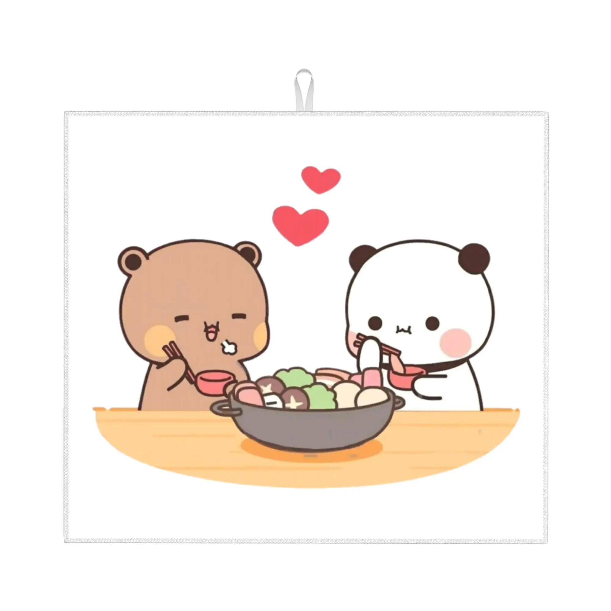 Bubu Dudu Panda And Brownie Bear Couple Non‑Slip Waterproof Absorbent Barware Tableware Oil Proof Reusable Mat For Kitchen