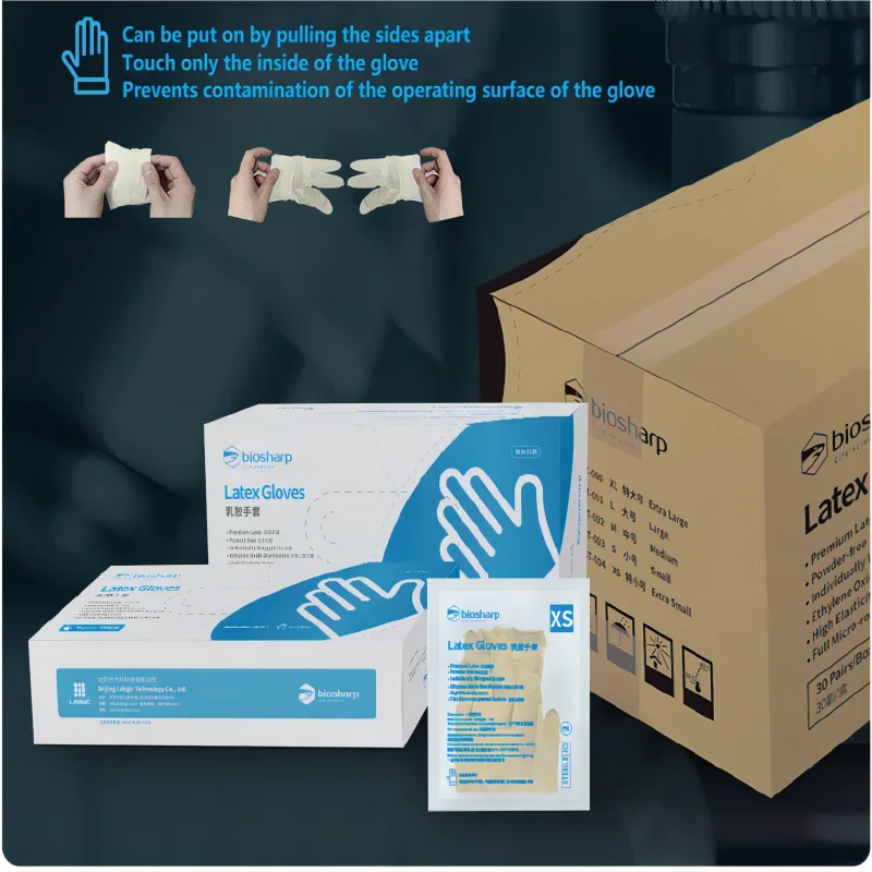 Biosharp Disposable Latex Gloves Non-slip CPE Gloves Individually Wrapped Non-slip Powder-free for Lab Aseptic Operations