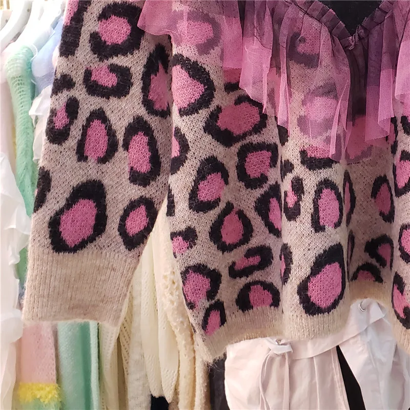 Elegante pullover con stampa leopardata Top in maglia da donna Maglioni patchwork in maglia di colore a contrasto Autunno allentato Mujer Maglioni сislavт