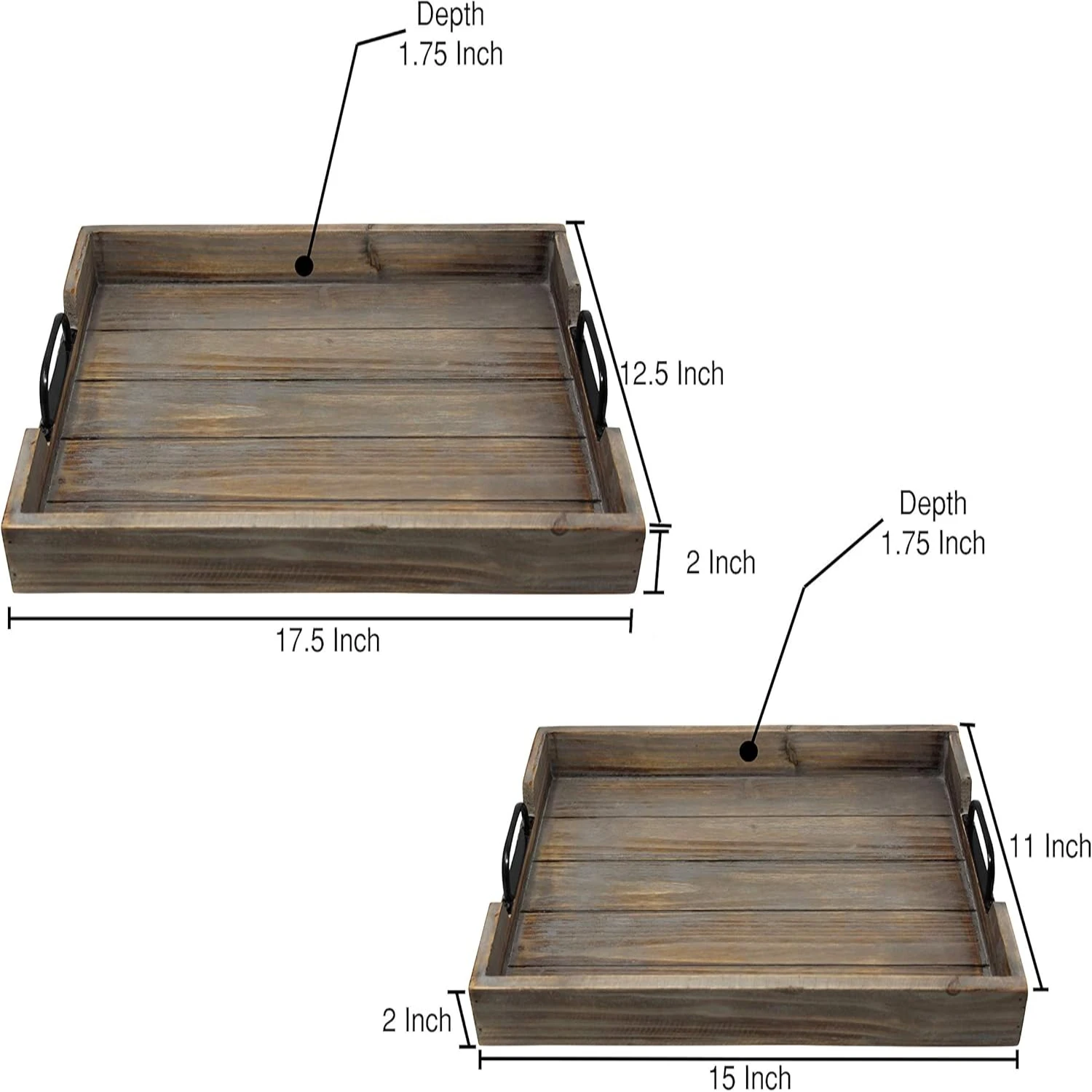 

2 Pie­ce Decorative Nested Vintage Wood Serving Tray Set for Coffee or Ottoman \u2013 Rustic Wooden Breakfast Trays for Kitche