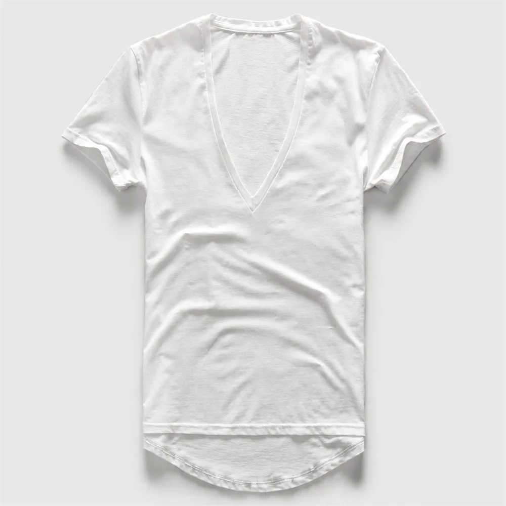 Zecmos Deep V Neck T-Shirt for Men Plain V-Neck T Shirts Men Fashion Compression Plain Top Tees Male Fathers Day Gifts