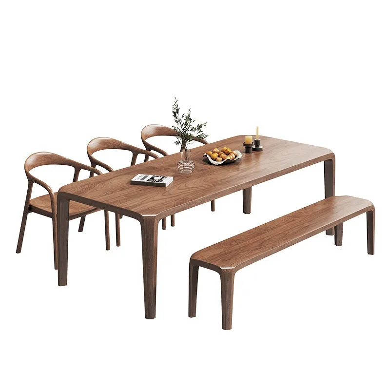 

North American black walnut dining table and chairs solid wood rectangular simple household dining table large board log