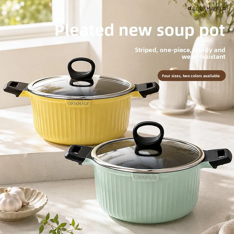 Nonstick Vertical Stripes Stew Pot Soup Cooker Induction Gas Stove Universal Use