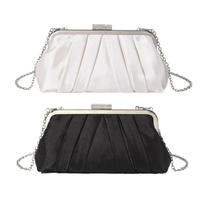 

652F Womens Chain Strap Crossbody Bag Elegant Evening Bag Handbag Pleated Banquet Bag Ladies Purse Shoulder Bag for Party