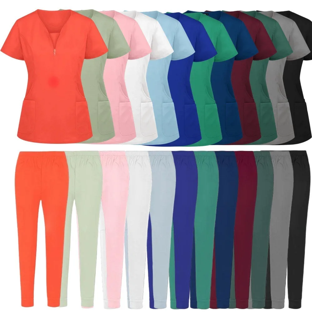 여성용 위킹 뷰티 살롱 작업복 신축성 있는 스크럽 반팔 의사복 수술실용