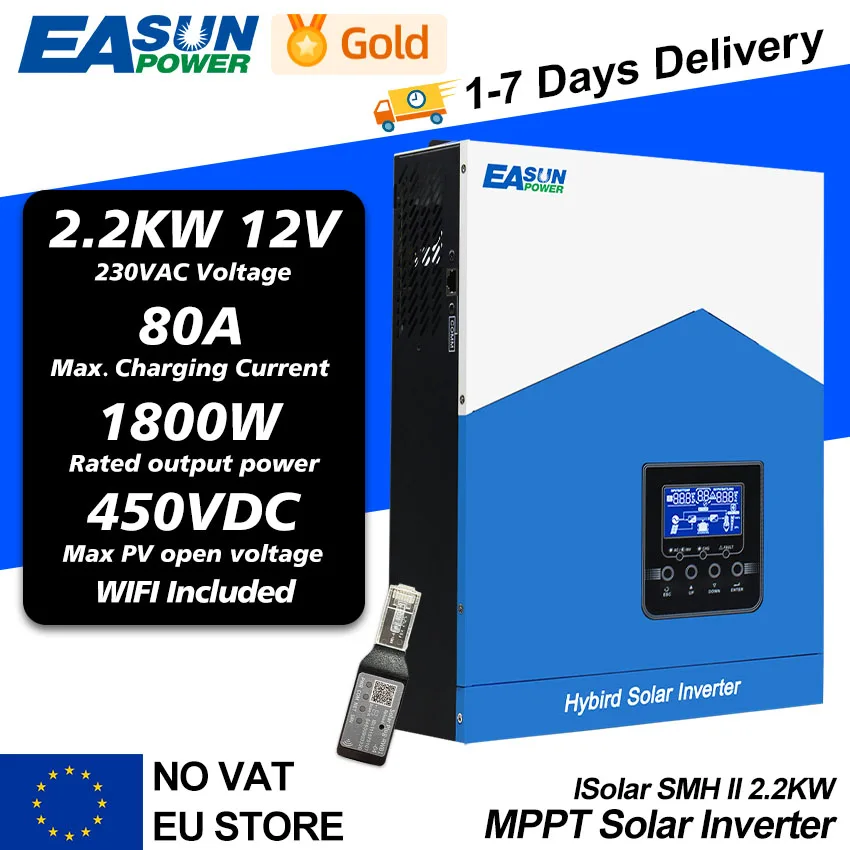 Easun 6200va 6200W Hybride Zonne-Energie Omvormer 48vdc Mppt 80a 450vdc Pv Ingang Pure Sinus Inversor Met Wifi Ondersteuning Bms