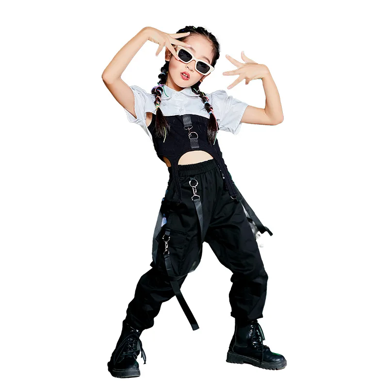 Tops Cargo Broek Streetwear Ballroom Hiphop Dance Rave Kleding Nieuwe Jazz Dance Performance Kostuums Voor Meisjes White Crop