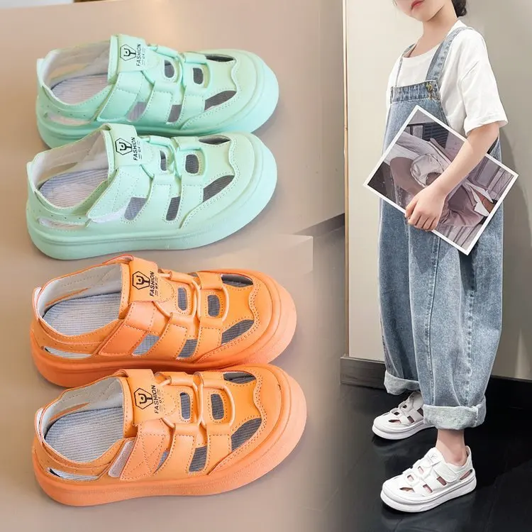 Hollow Out Sandals New Summer 2023 Boys And Girls Children Sports Sandals Children Net Surface Sandals Green Orange Shoes