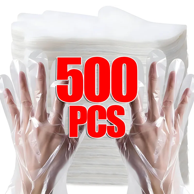 

100-500pcs Disposable Gloves Catering Food Grade Plastic Glove Transparent Restaurant Supplies Fried Chicken Pizza Picnic Gloves