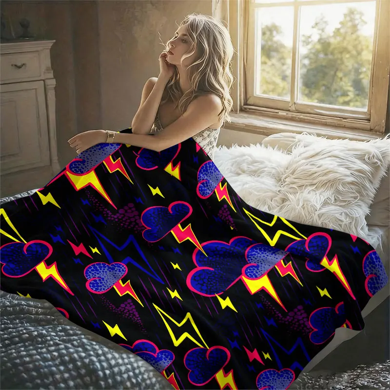 Neon Storm Clouds Flannel Blanket Warm Soft Halloween Christmas Decorative Couch Warm Cozy All-Season Gift