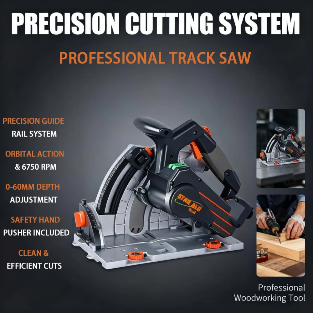 Plunge Cut Track Saw 6750RPM Electric Circular Saw with Guide Rail System Professional Woodworking Cutting Tool for Plywood MDF