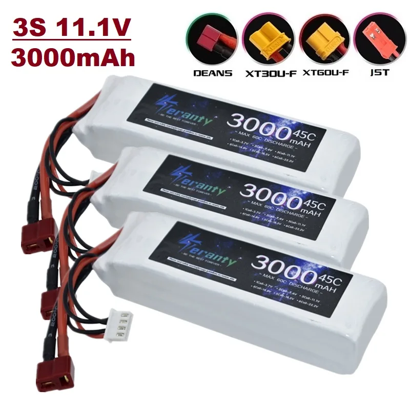 TERANTY 2 Pièces 11.1V 3000 MAH Batterie Lipo 3S Pour Hélicoptère RC Avion Quadrirotor Voitures 45C 11.1V Batterie