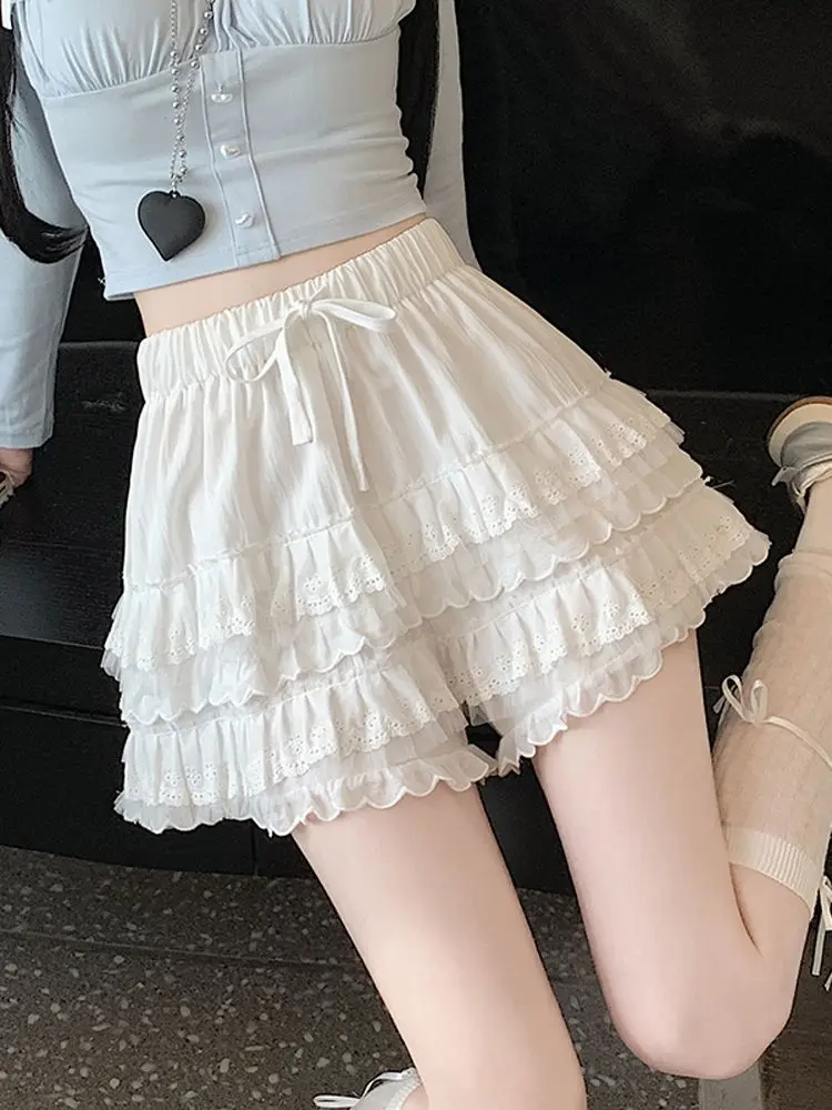 Summer New Lace High Waist Puffy Shorts