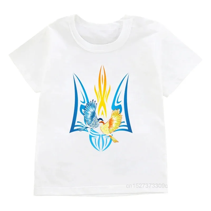 Ukraine Burning Trident Graphic Print T-shirts for Girls Clothes Children’S Tshirt Boys Tops Kids White Round Neckl Short Sleeve