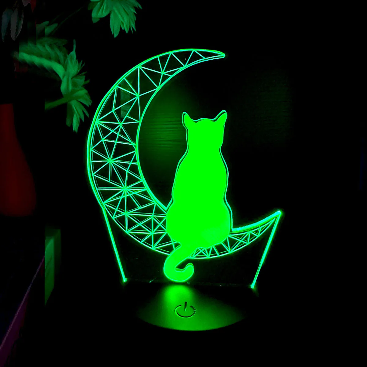 1pc Moon Cat 3D Night Light, 3D Optical Illusion Lamp With Touch, 7-Color Changing Ambient Light For Bedroom