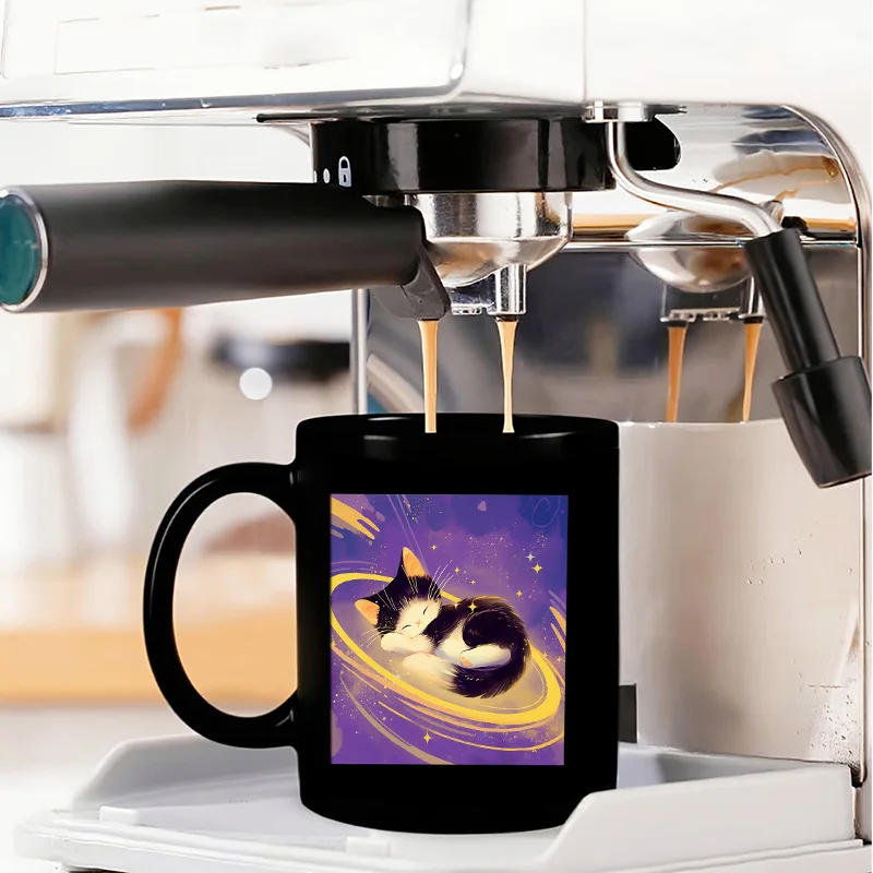 Cute Sleeping Cat Starry Sky Colorful Print Ceramic Coffee Mug 11oz 350ml Personalized Custom Microwave Safe Cute Aesthetic Birt
