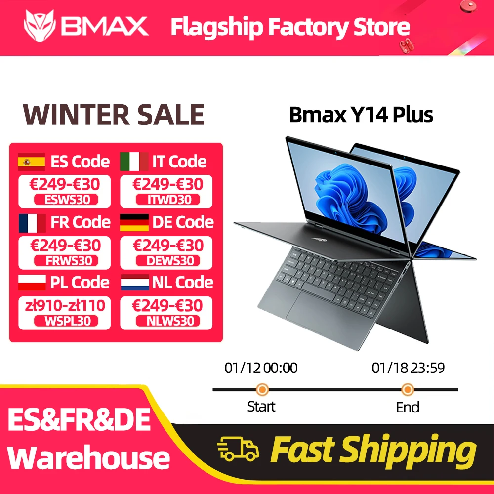 BMAX Y14 Plus Laptop Notebook da 14 pollici Windows 11 16GB RAM 512GB SSD 1920*1080 IPS Intel N150 laptop Computer