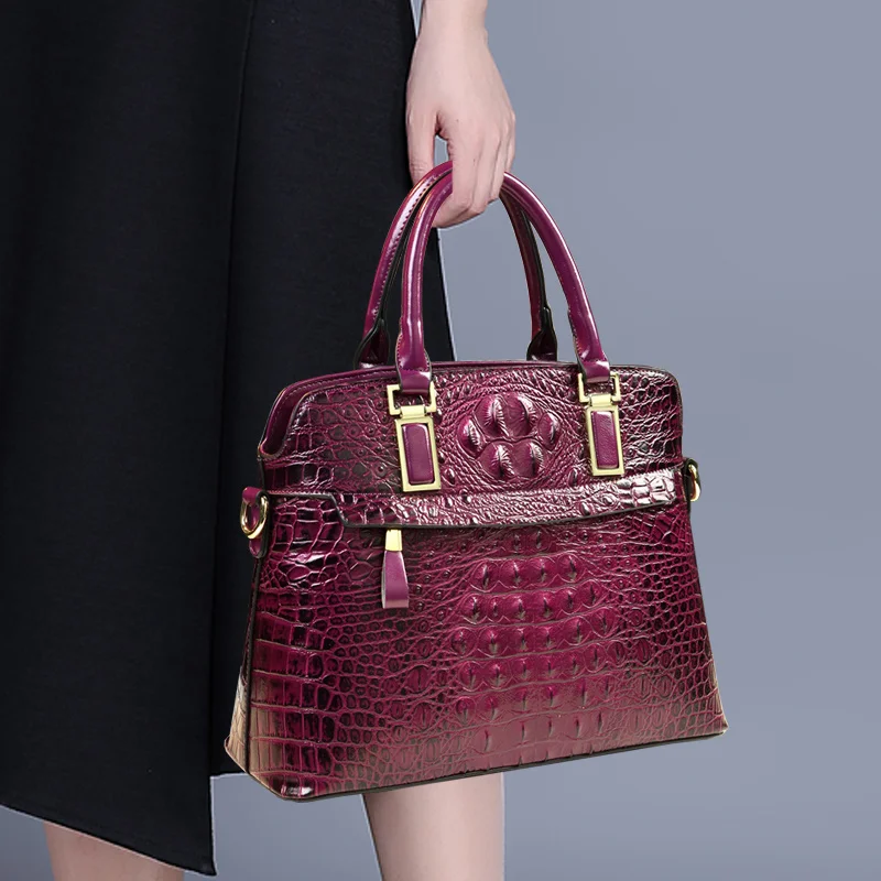 

Genuine Cowhide Leather Women Handbag Crocodile Pattern Shell Bag Female Shoulder Messenger Ladies Portable Tote s