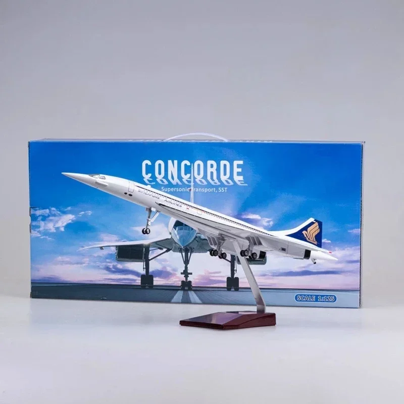 50CM 1/125 Scale Plane Concorde Singapore Airline Airplane Resin Aircraft with Lights Landing Gears Model Toy Dhristmas Decor