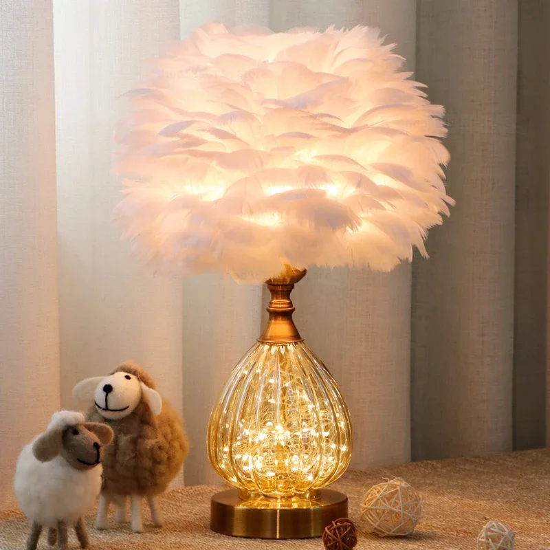 

Nordic Simple Table Lamps for Living Room Modern LED Bedroom Bedside Lamp Romantic Lovely Feather Desk Lamp E27 Light Fixtures