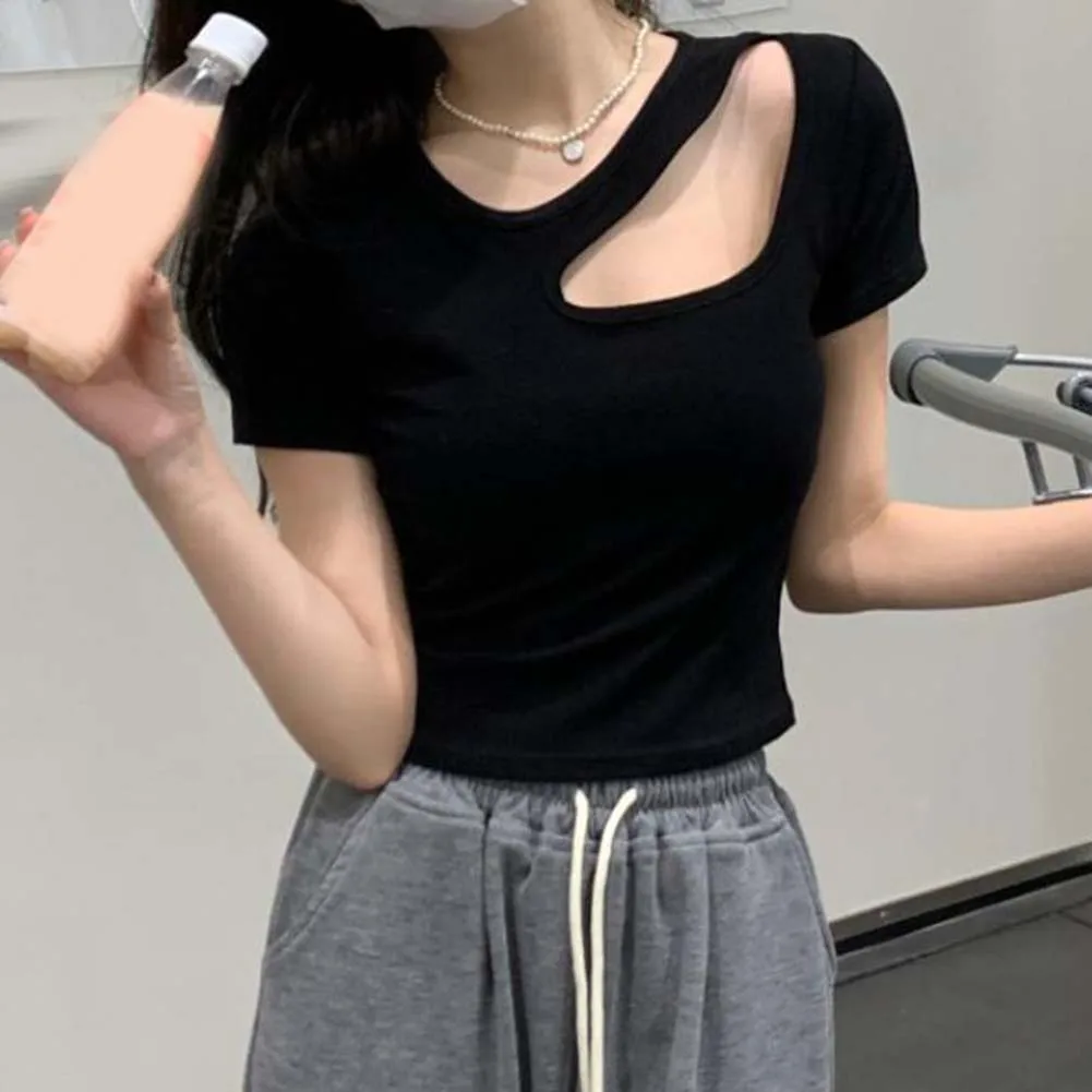 

Рубашка с короткими рукавами, облегающая футболка для отдыха, материал из полиэстера, однотонный узор, умеренная эластичность, для отдыха