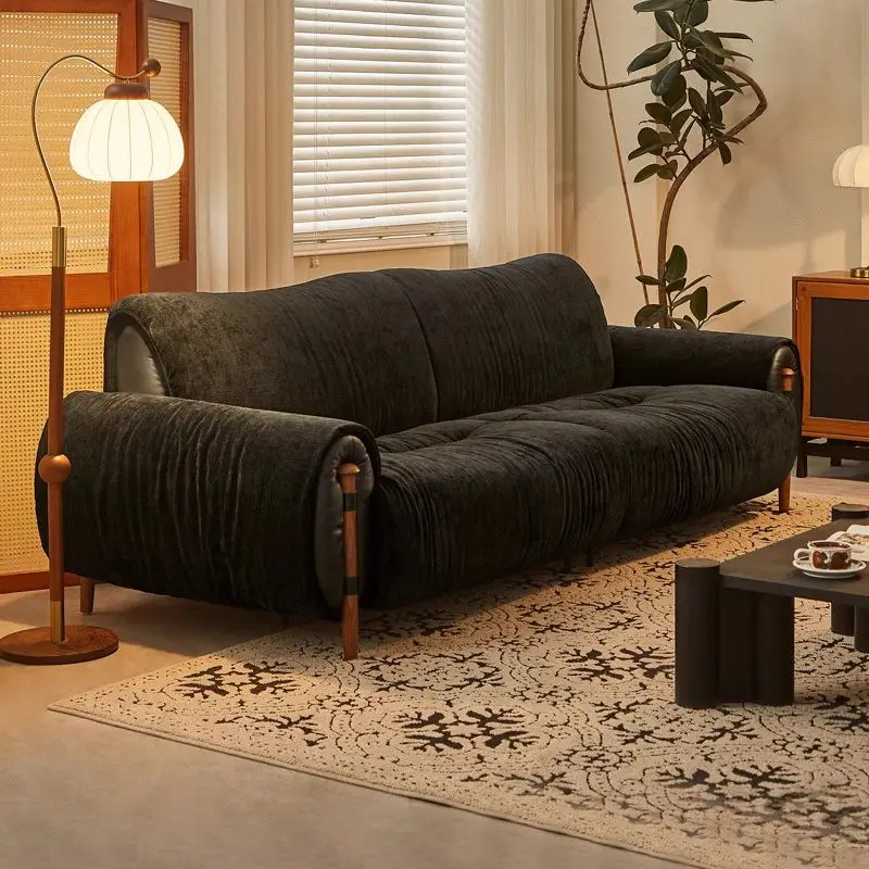 sofa leather cloth combined with chenille living room straight row