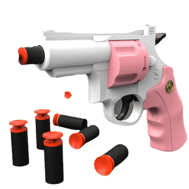 Mini Soft Bullet Stress Relief Toy Revolver Gun Indoor Outdoor Fight Party Game Pistol Model Decompression Toy for Kid Adult