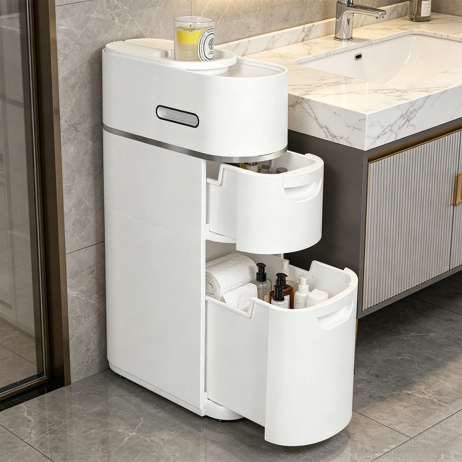 

Tiers Narrow Storage Cabinet with Wheels Modern Floor Storage Cabinet Waterproof Free Standing Floor Cabinet Bedroom Accessories