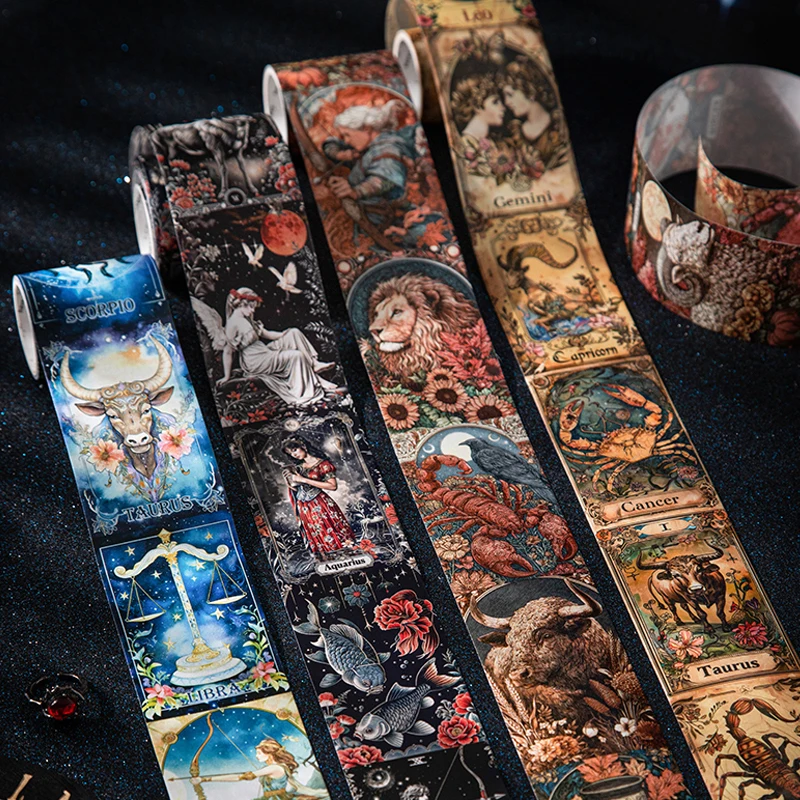 Mr.Paper 200cm/Roll 12 Zodiac Signs Theme Background Washi Tape Gothic Tarot Style for Journal Scrapbook & DIY Decor