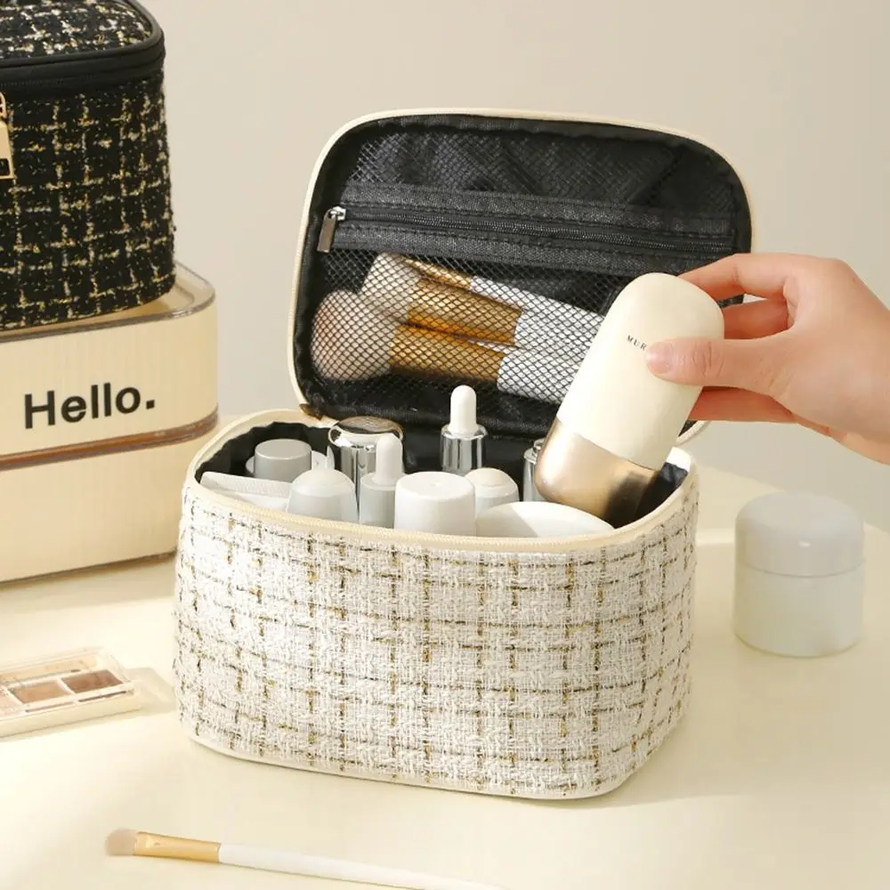 

Large Capacity Cylinder Cosmetic Bag Zipper Nylon Makeup Case Solid Color Toiletries Organizer Wash Bag Women