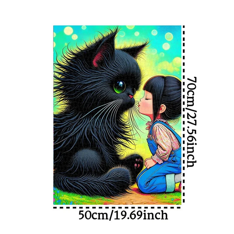 Puzzle fantaisiste pour chat et fille, 1000 pièces |   Puzzle portable en carton, 27,55 × 19,69 pouces, amusant anti-stress pour adultes, famille, joueurs,