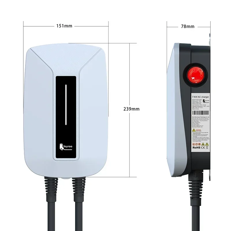 feyree EV Charger Type2 32A 7KW 1Phase IEC62196 Cord Charger Plug EVSE Wallbox Charging Station for Electric Vehicle Car Charger