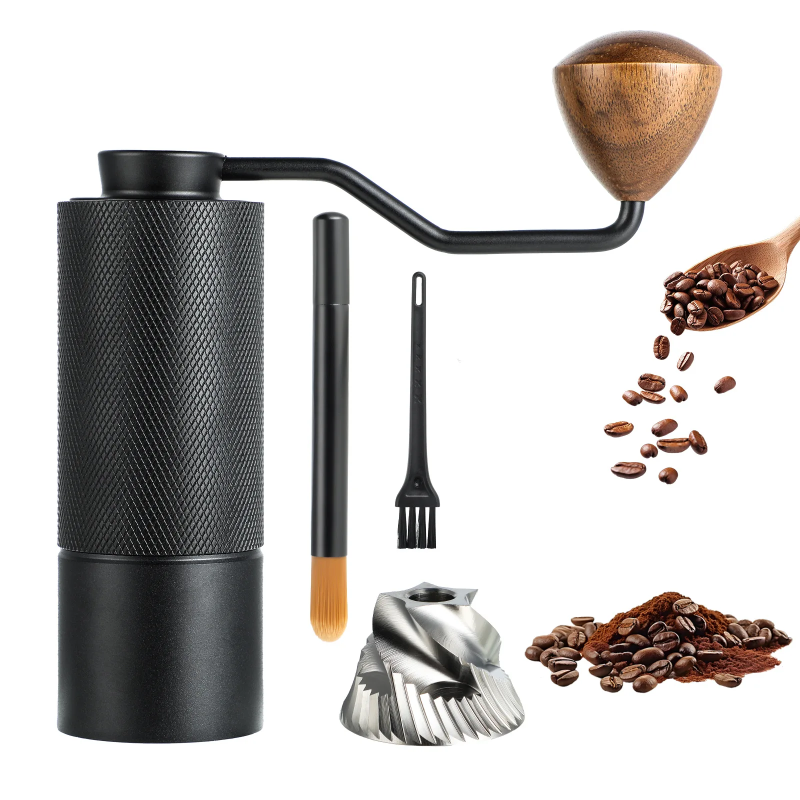 Hand-cranked coffee grinder, coffee bean mill, pour-over powder grinder, portable with adjustable coarseness