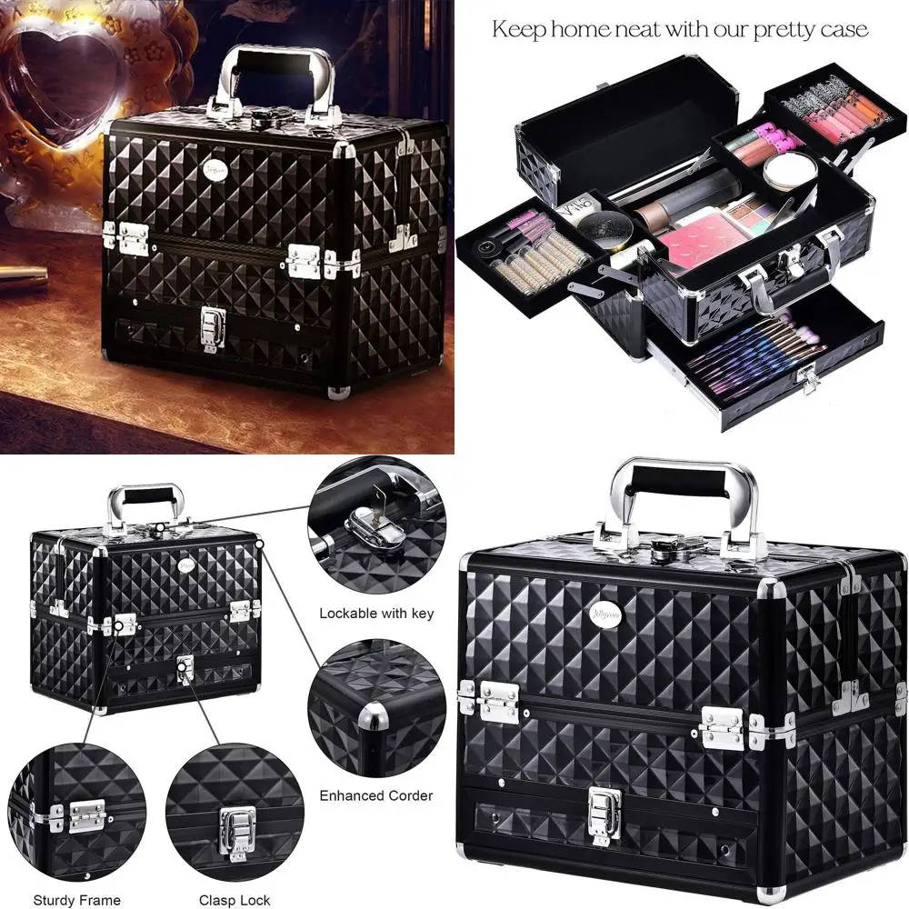 

Профессиональный портативный кейс для макияжа с выдвижными ящиками, черный — идеально подходит для путешествий и организации