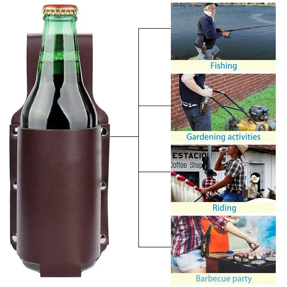 Leather Beer Bottle Waist Holster Portable Beer Belt Bag Handy Wine Bottles Beverage  Holder Outdoor Drink Bottle Case Cover