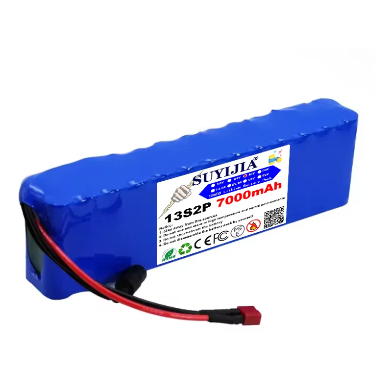 48V 7000Ah 18650 li-ion battery 13S2P 1000W high-power battery, suitable for 54.6V 250W 350W 500W electric bicycle motor kit