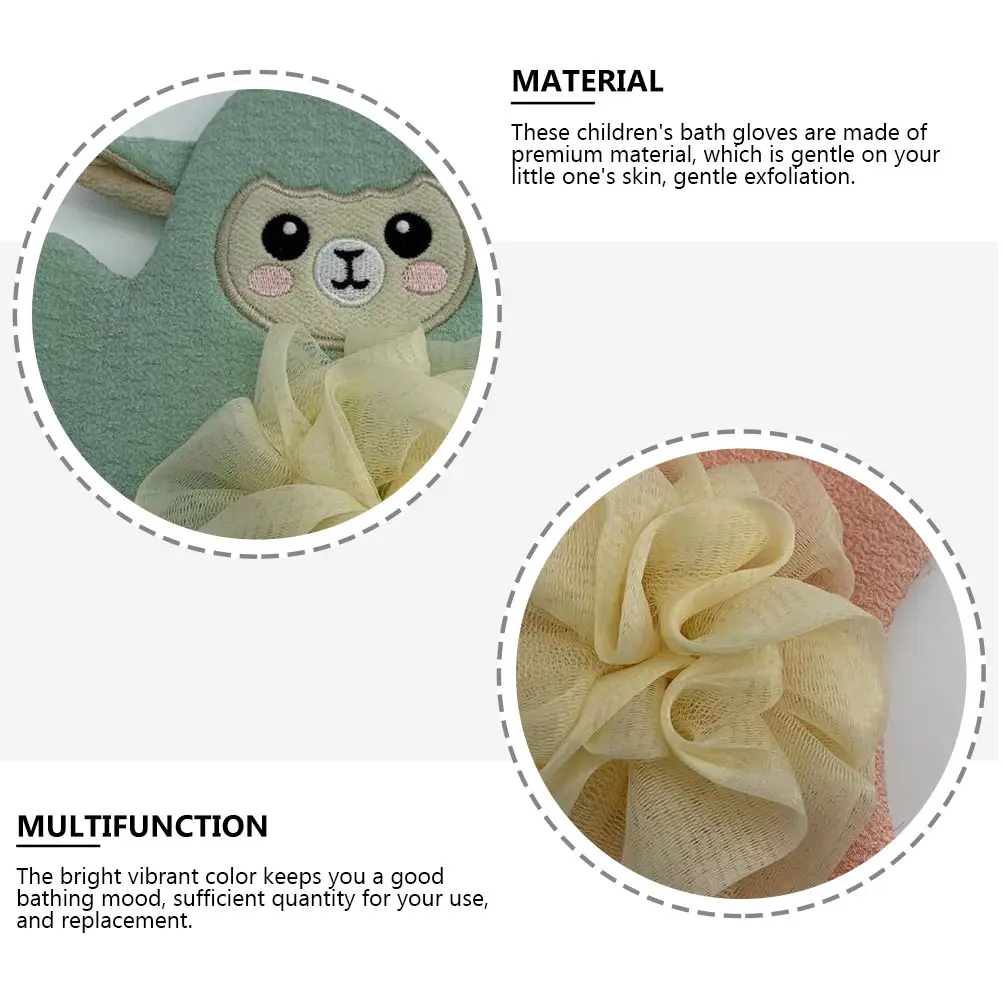 

2pcs Cartoon Bath Gloves For Kids Baby Shower Supplies Dual-Purpose Bathing Scrubbers Gentle Exfoliating Lotion Durable Cute