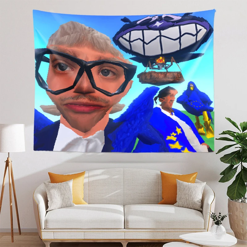 VIKAMA Low Poly Cartoon Meme Retro Game Style Wall Tapestry Prank for Dorm Gaming Room Bedroom Decor