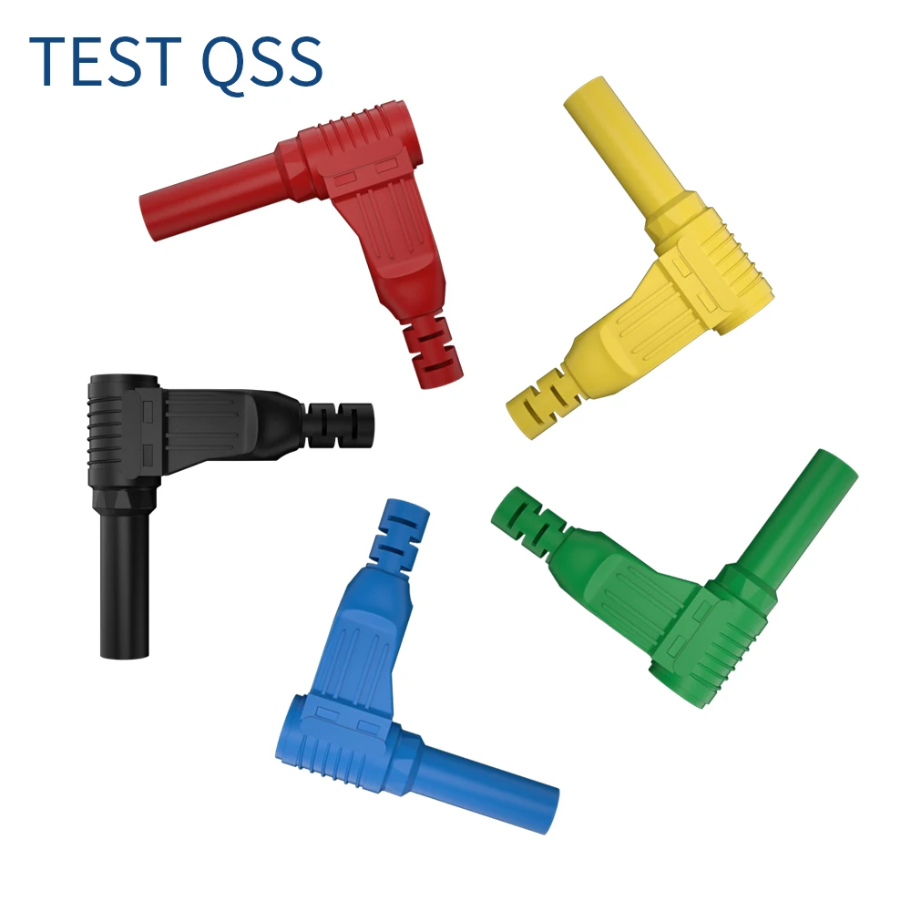 QSS 10PCSS 4MM Right Angle 90 Degree Banana Plug Safety Welding  Assembly Test Leads Connectors DIY Q.10039