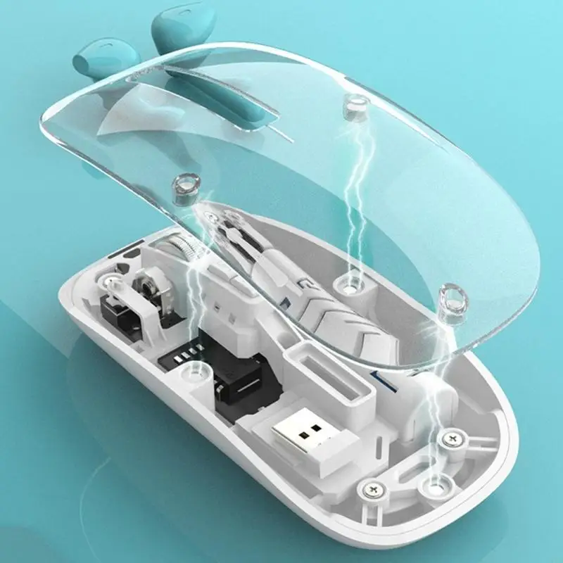 Quiet Clicky Clear Wireless Mouse Double Mode 2.4Ghz Bluetooth-compatible Type C for Multiple Systems F19E