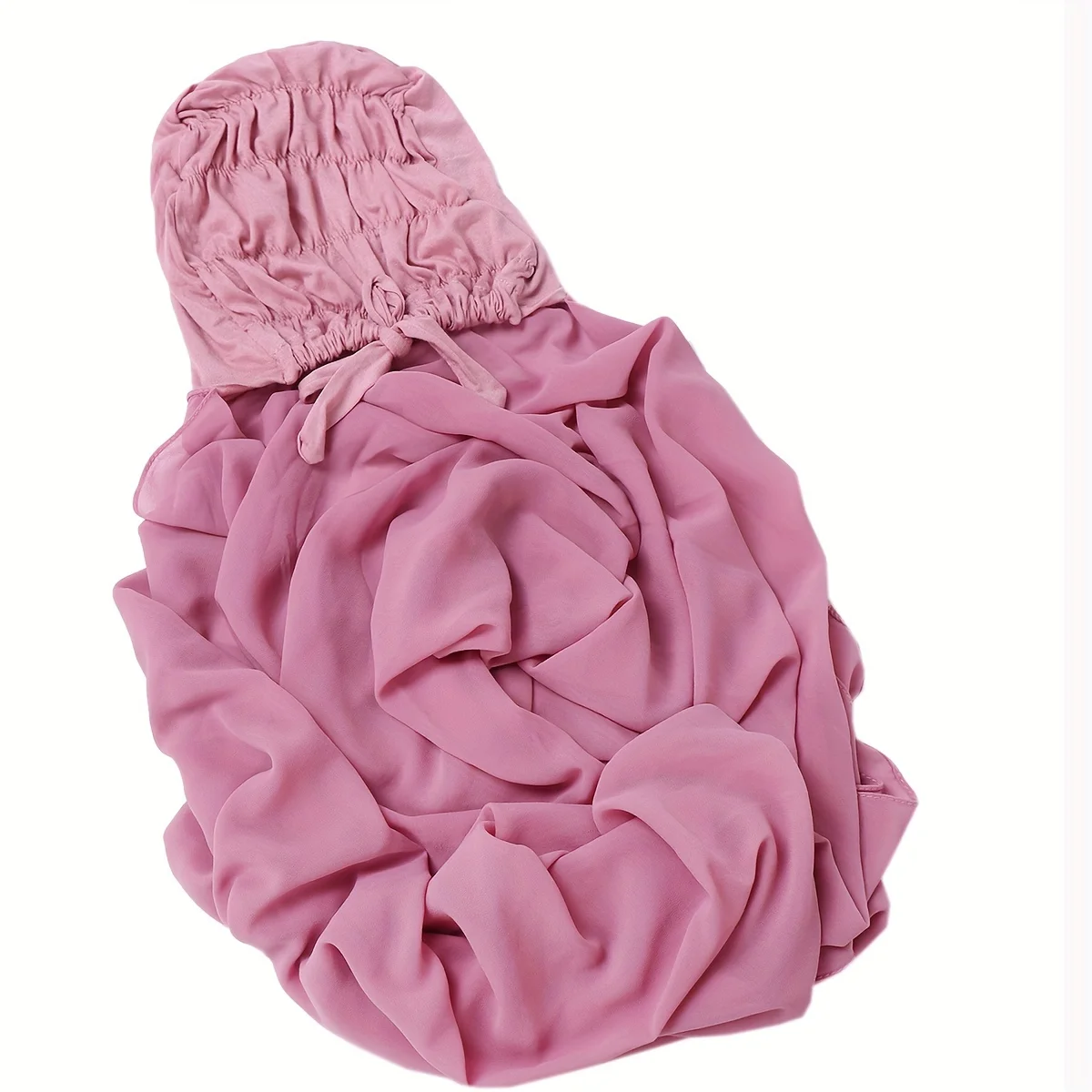 Hijab istantaneo in chiffon tinta unita con allacciatura sul retro sotto il cappuccio Elegante protezione solare sottile e traspirante