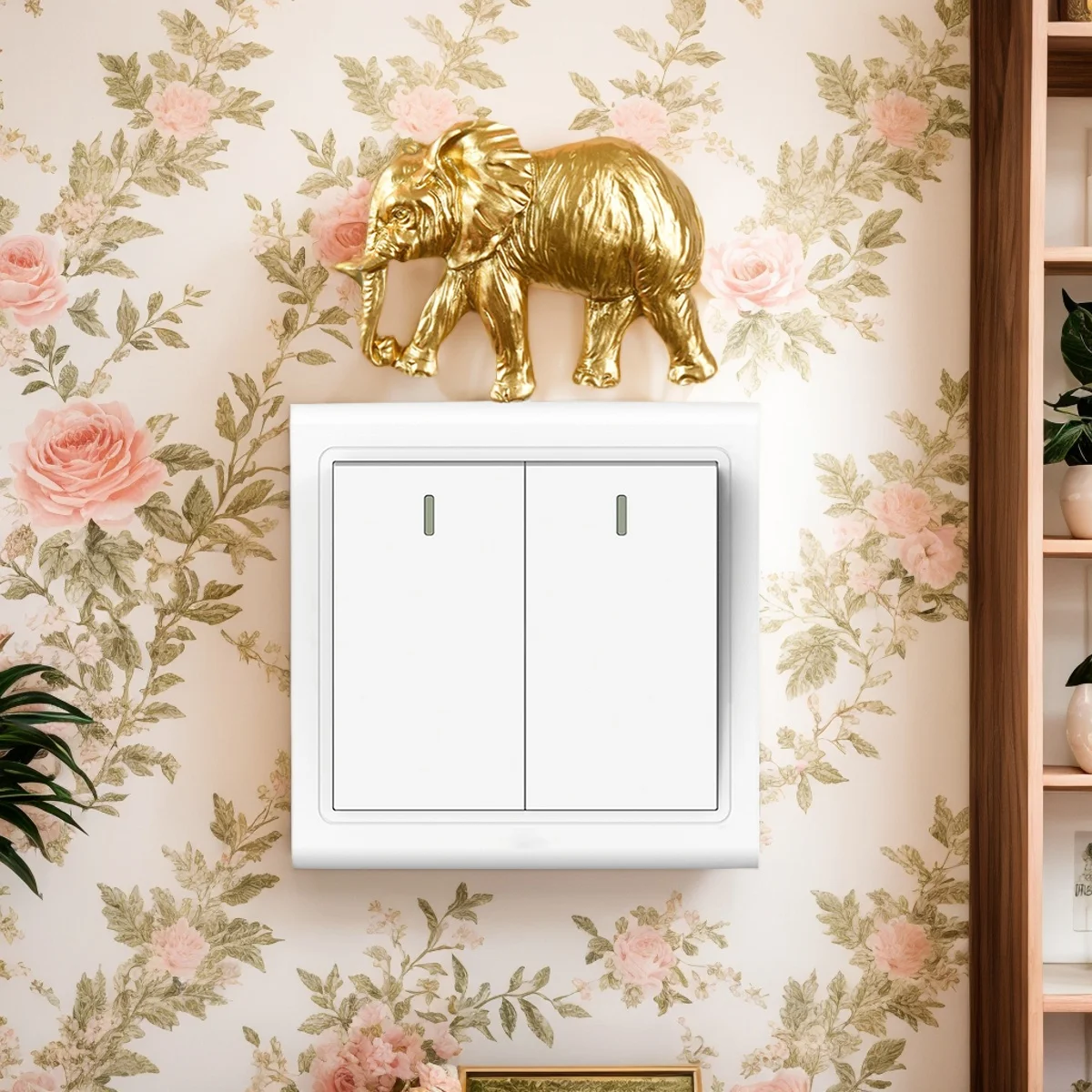 1PC, Resin Material, Golden Elephant Head, Lion Head Switch Decorative Sticker