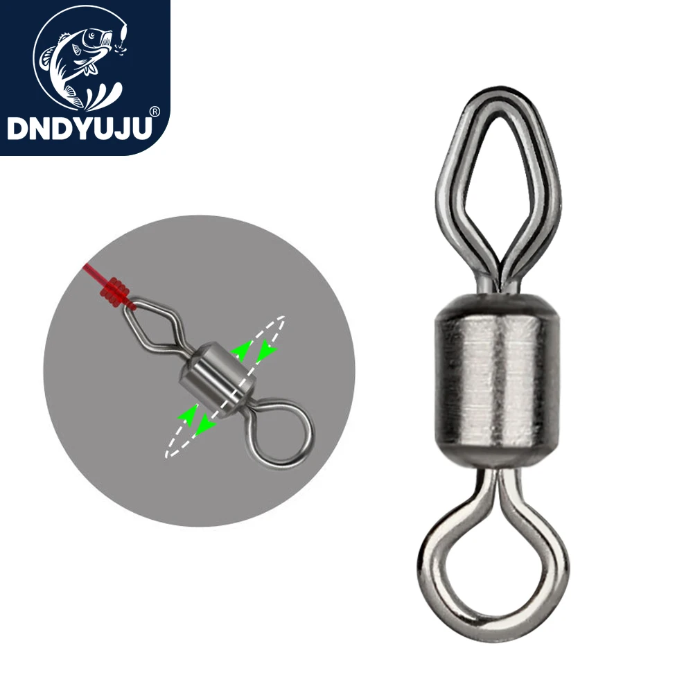 DNDYUJU 50pcs Round And Diamond Swivels Eye Rolling Swivel Fishing Tackle Solid Ring Connector Fishing Swivels Accessories