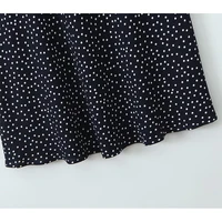 YENKYE 2025 Women Navy Blue Polka Dot Long Dress Lace Trim V Neck Short Sleeve A-line Elegant Holiday Dresses Summe Maxi Robe - Image 5
