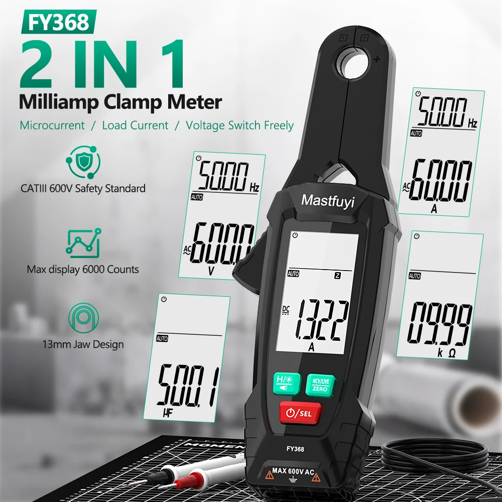

MASTFUYI Professional Milliamp Clamp Meter 1mA High-Precision True RMS AC/DC Current Tester for Car Repair,Electrical,HVAC