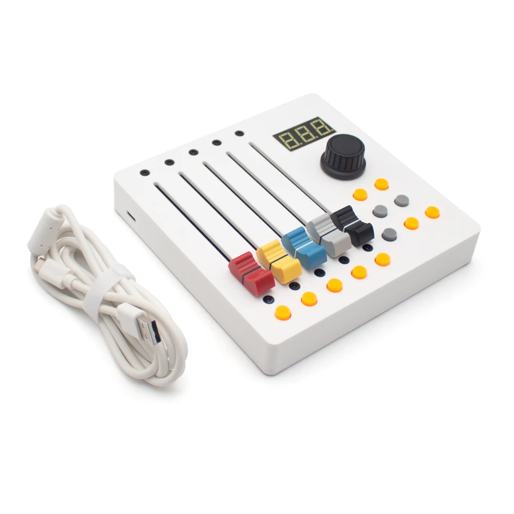 5-Channel Long Fader MIDI Controller with Transport Module for Live Streaming – Type-C