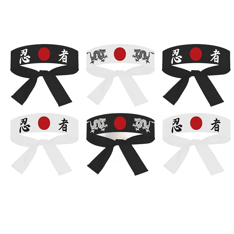 Japanese Headband Hachimaki Headband Karate Sports Competition Bandana Headwear Samurai Chef Headband Sweatband Black/Red/White