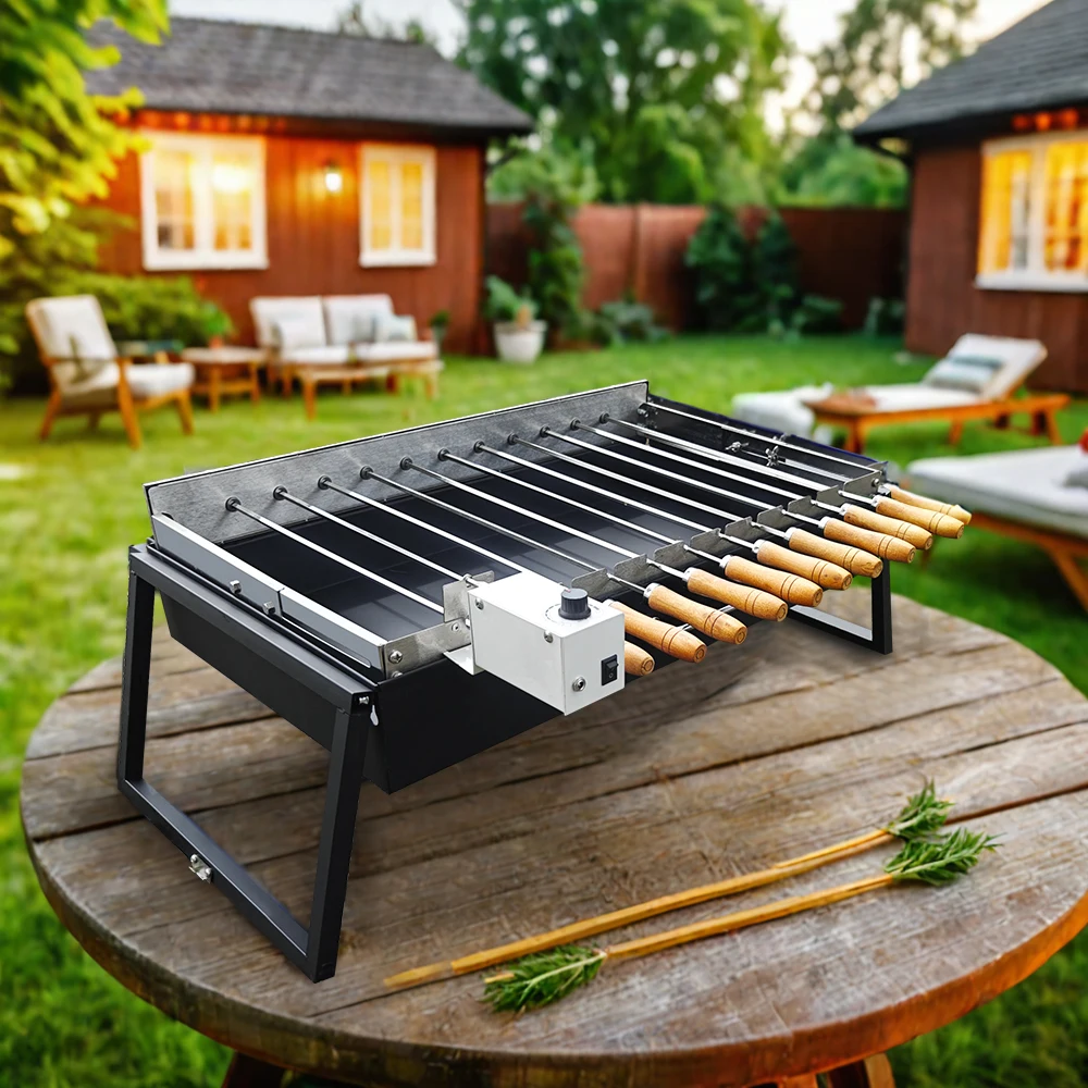 

Portable Charcoal Grill Stainless Steel 29.5" Folding BBQ Charcoal Grill with Rotating Skewers Compact Tabletop Mini Grill