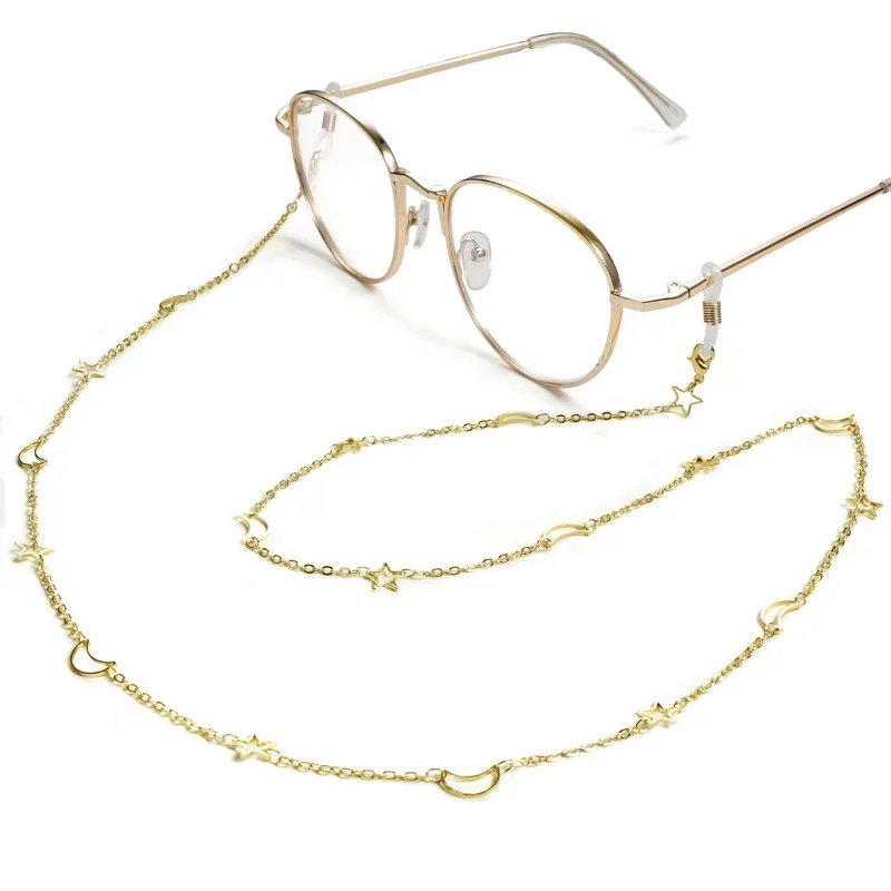 2024 Fashion Rose Gold Glasses Chain Sunglasses Necklace Mask Lanyard Simple Hollow Star Moon Eyewear Chain Jewelry for Women